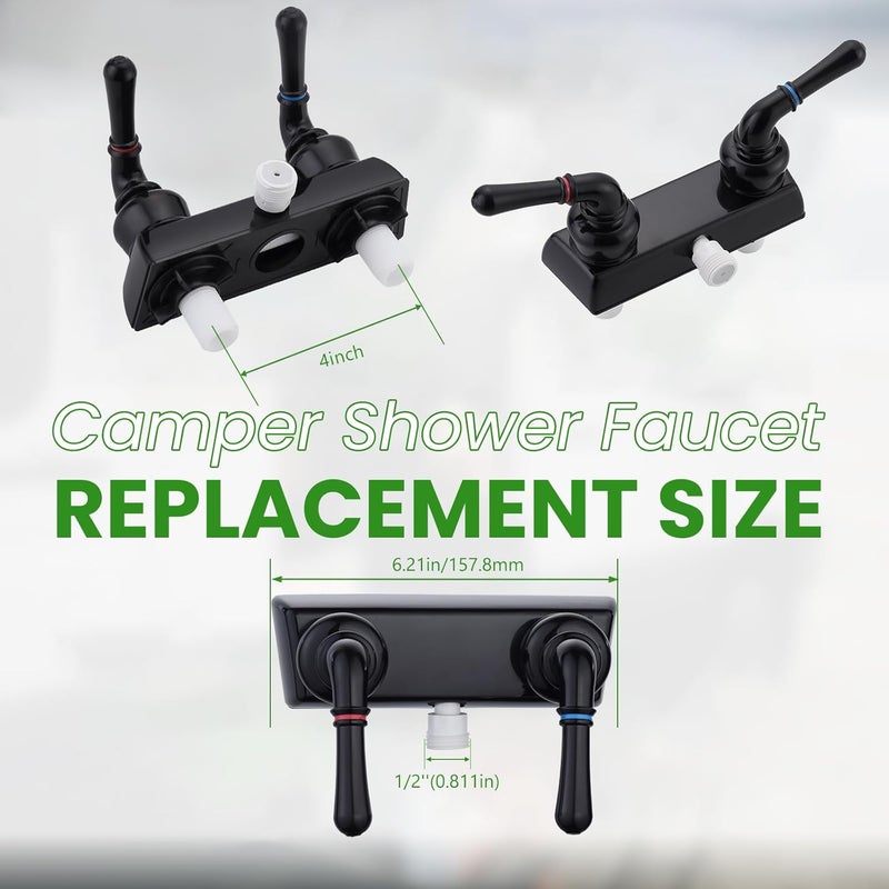 gcbcrit RV Shower Faucet, Camper Shower Faucet Diverter with Classical Handles, 4" RV Shower Valve Diverter for Camper Van, Outside and Inside Bathroom Shower (Black) - Image 2